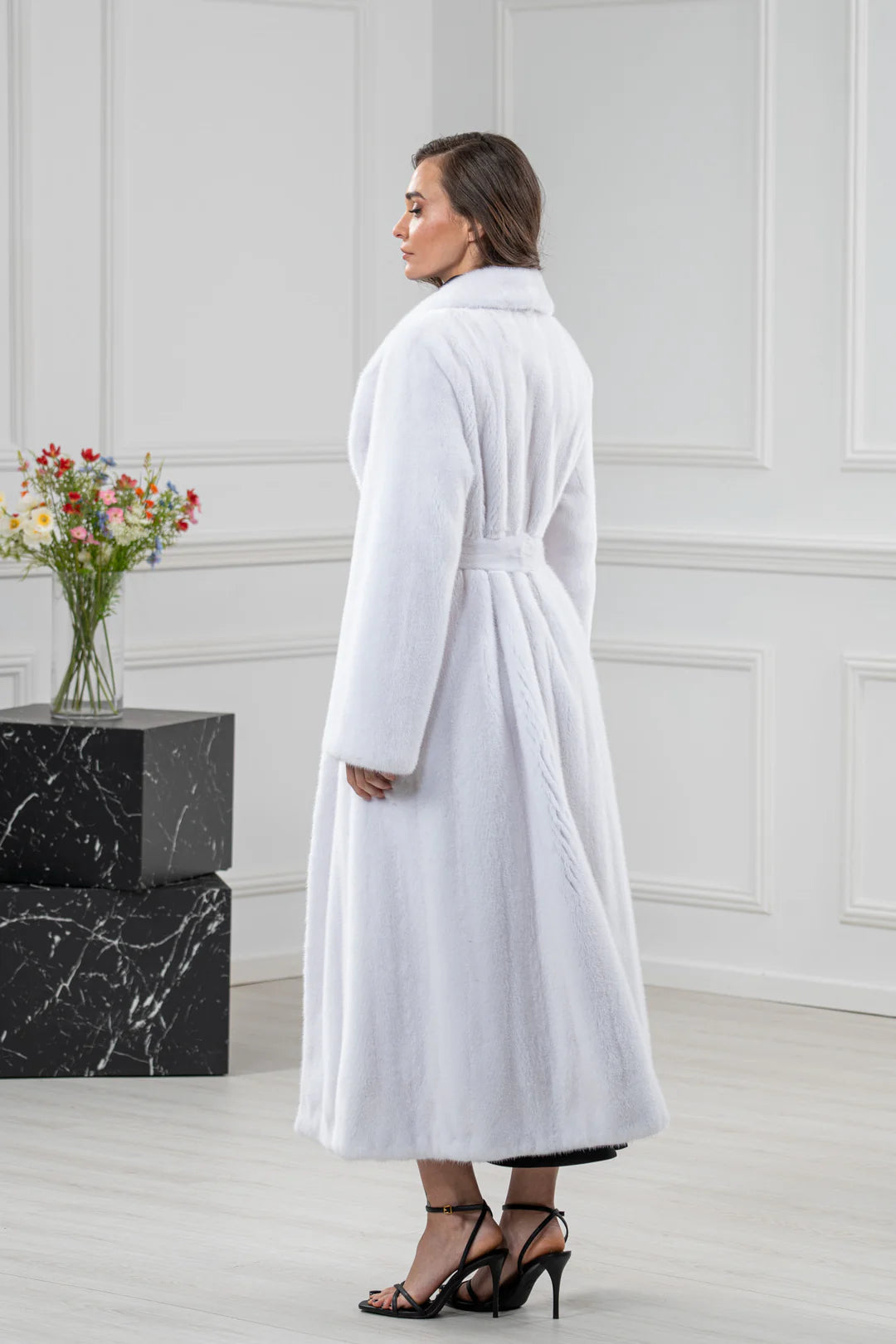 White Mink Fur Coat - Women's Velvet Coat