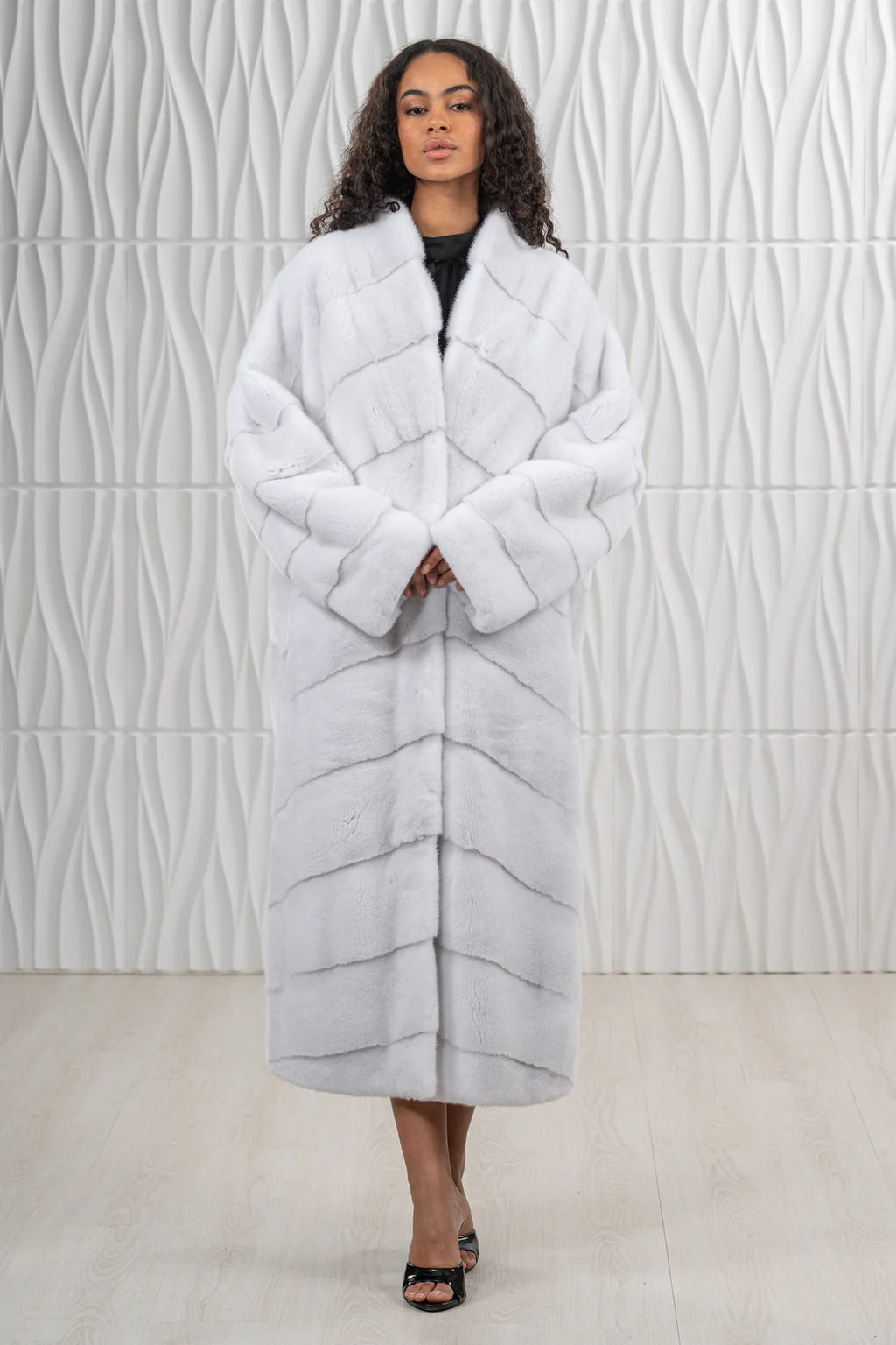 White Mink Fur Coat - Women's Velvet Coat