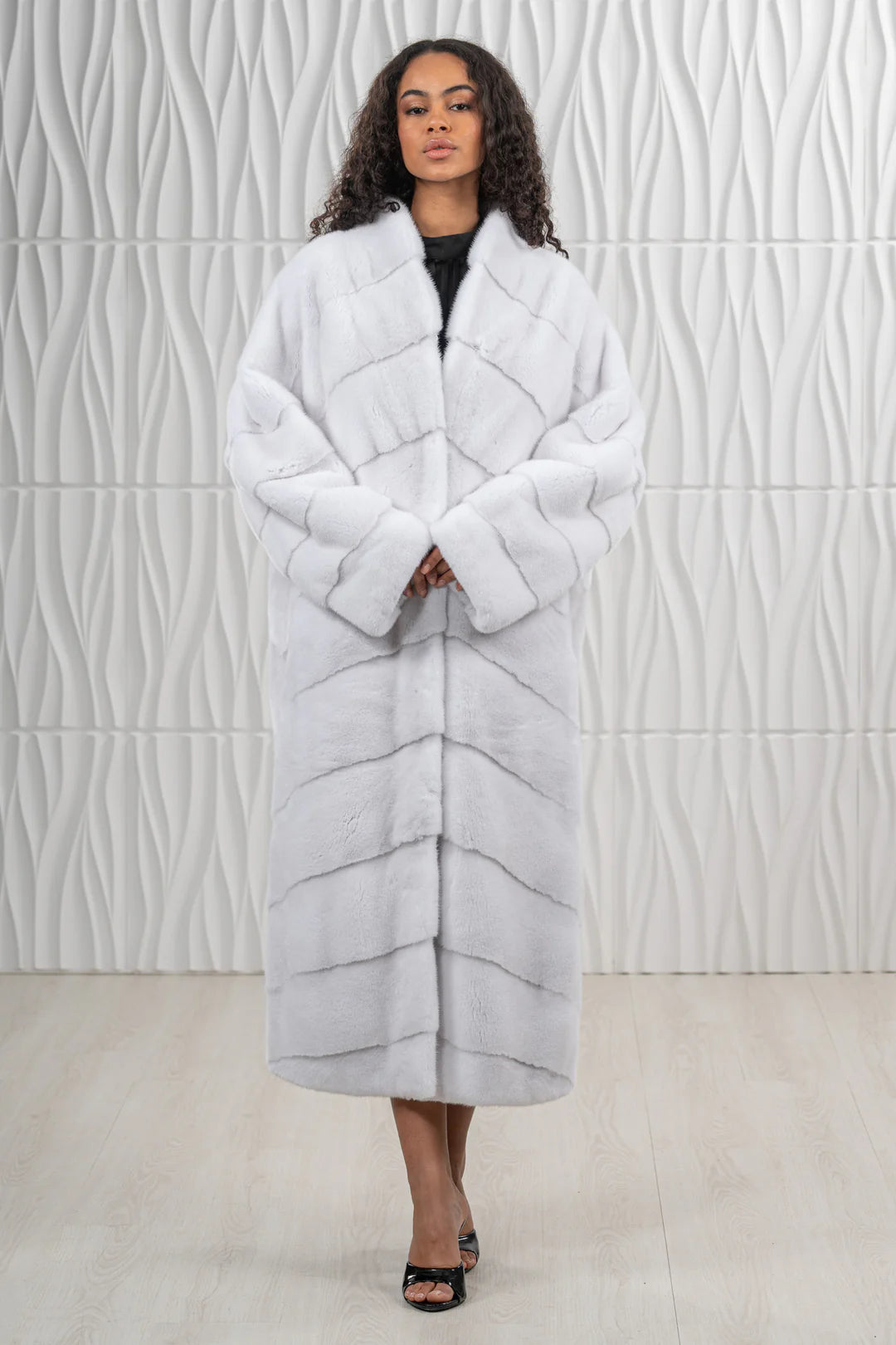 White Mink Fur Coat - Women's Velvet Coat