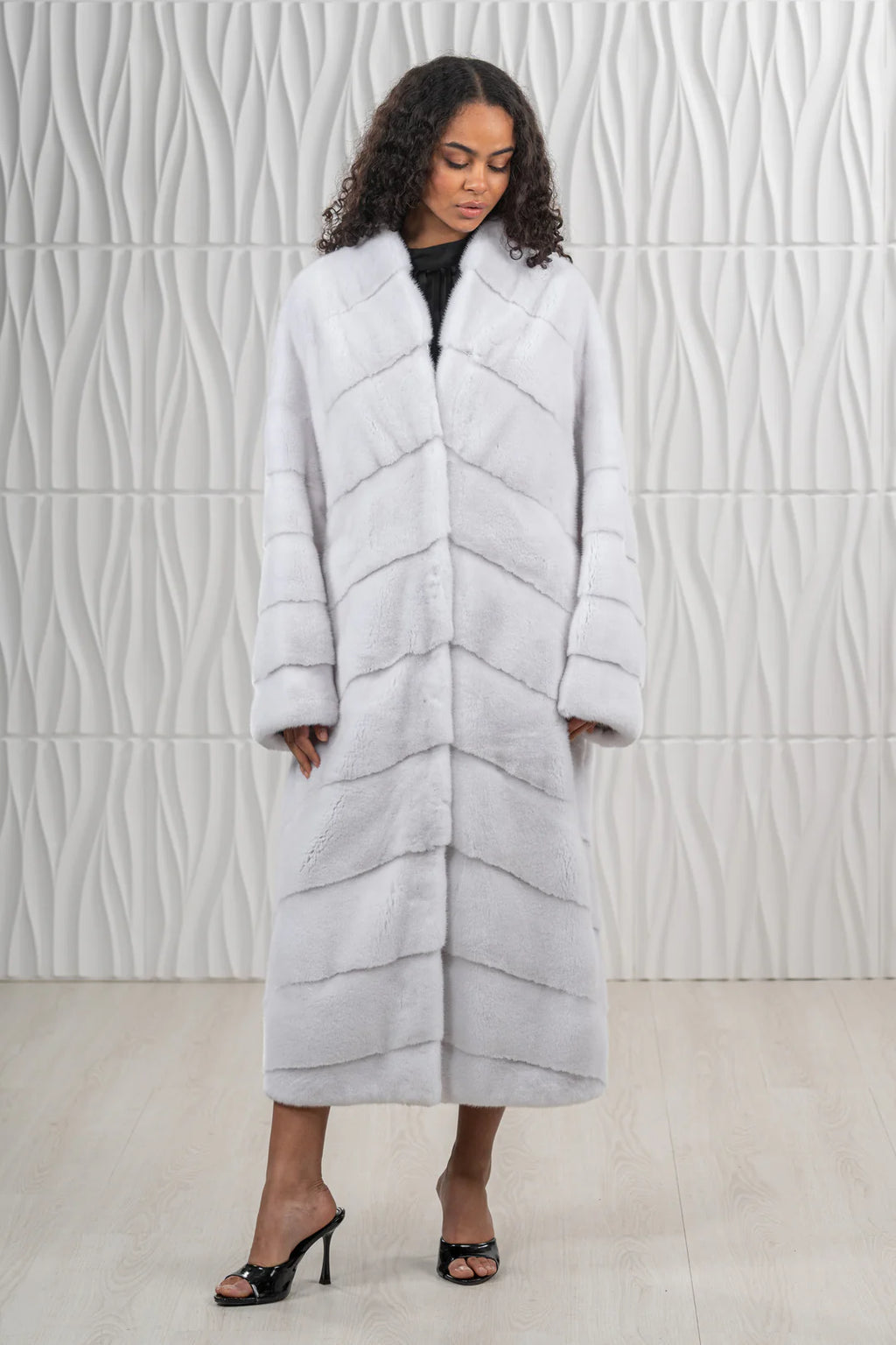 White Mink Fur Coat - Women's Velvet Coat