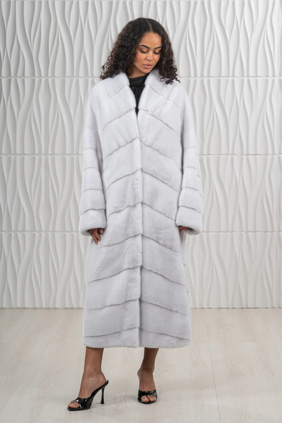 White Mink Fur Coat - Women's Velvet Coat