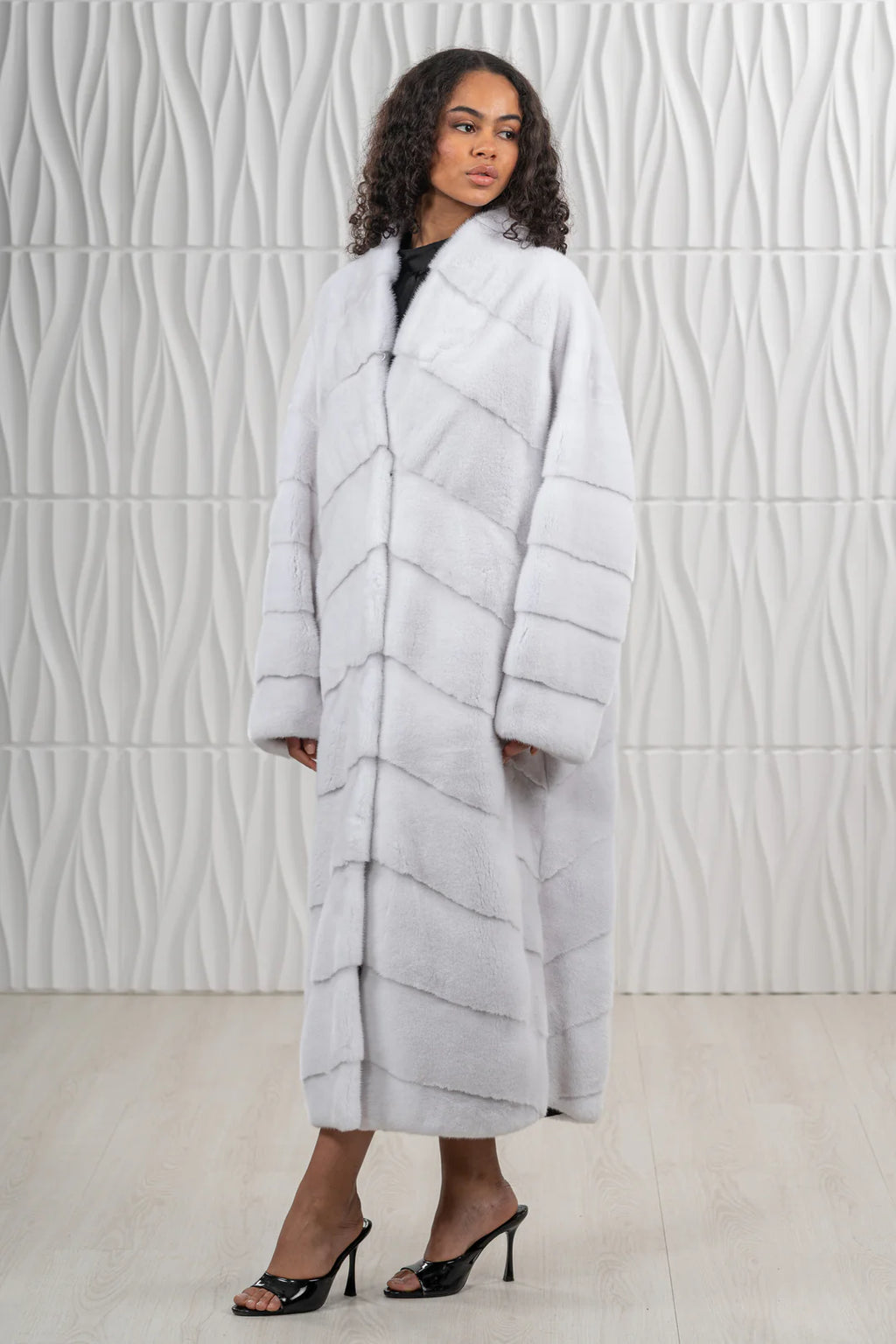 White Mink Fur Coat - Women's Velvet Coat