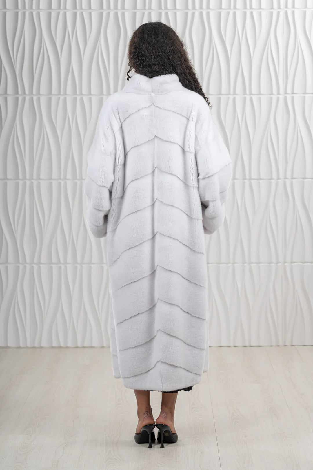 White Mink Fur Coat - Women's Velvet Coat