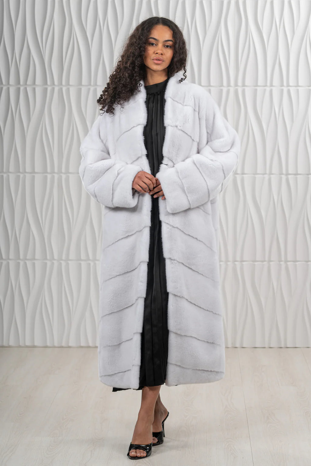 White Mink Fur Coat - Women's Velvet Coat