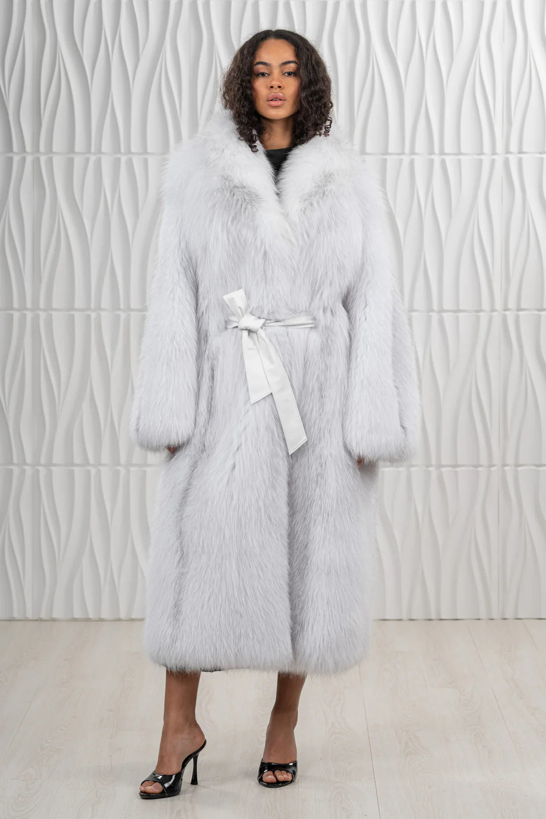 White Mink Fur Coat - Women's Velvet Coat
