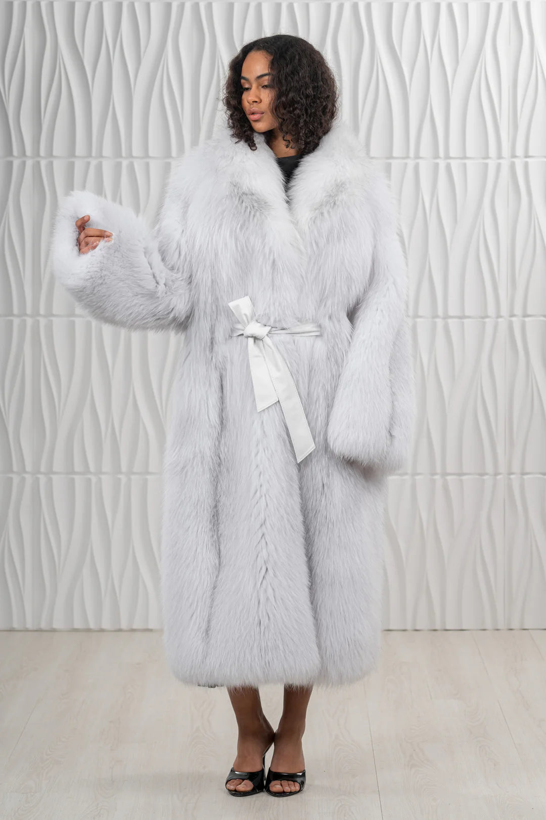 White Mink Fur Coat - Women's Velvet Coat