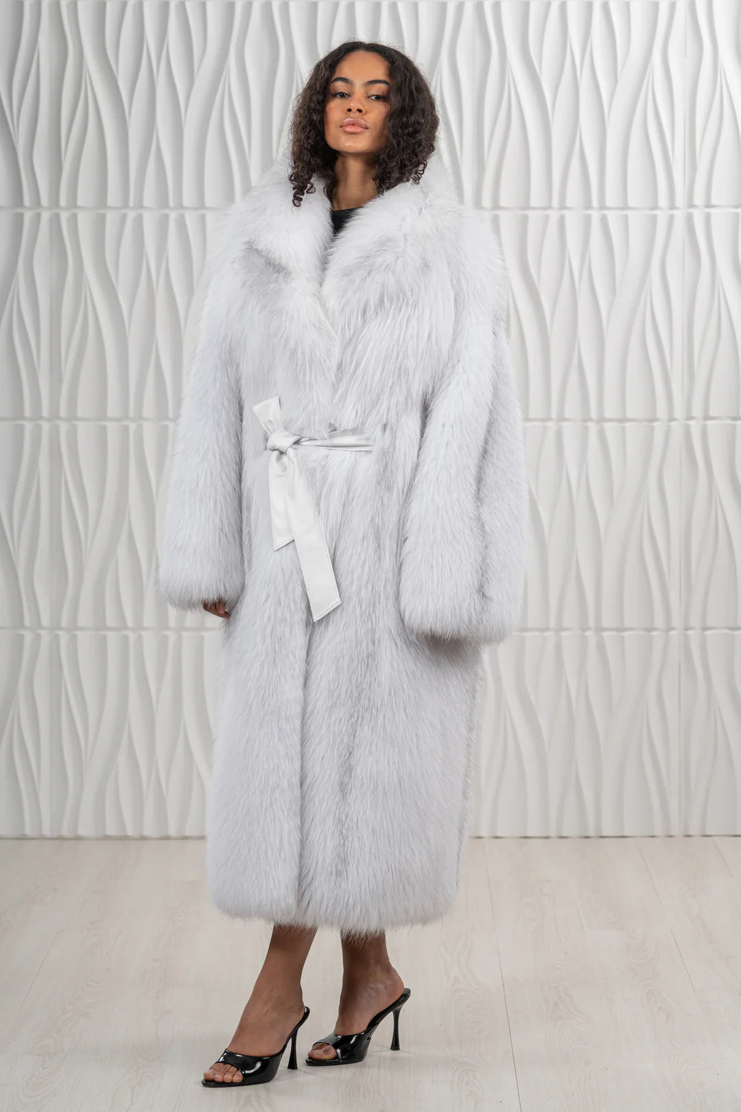 White Mink Fur Coat - Women's Velvet Coat
