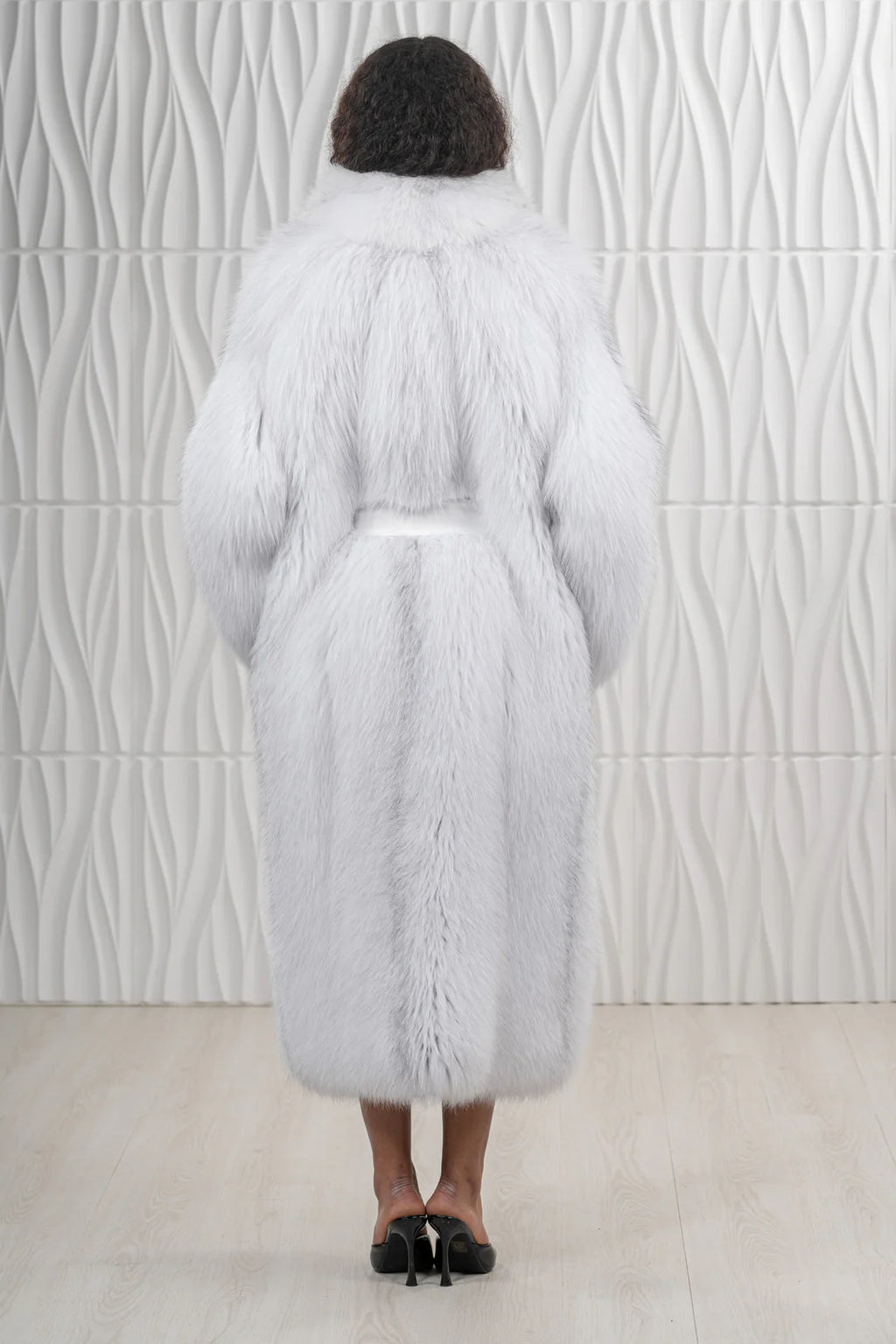 White Mink Fur Coat - Women's Velvet Coat