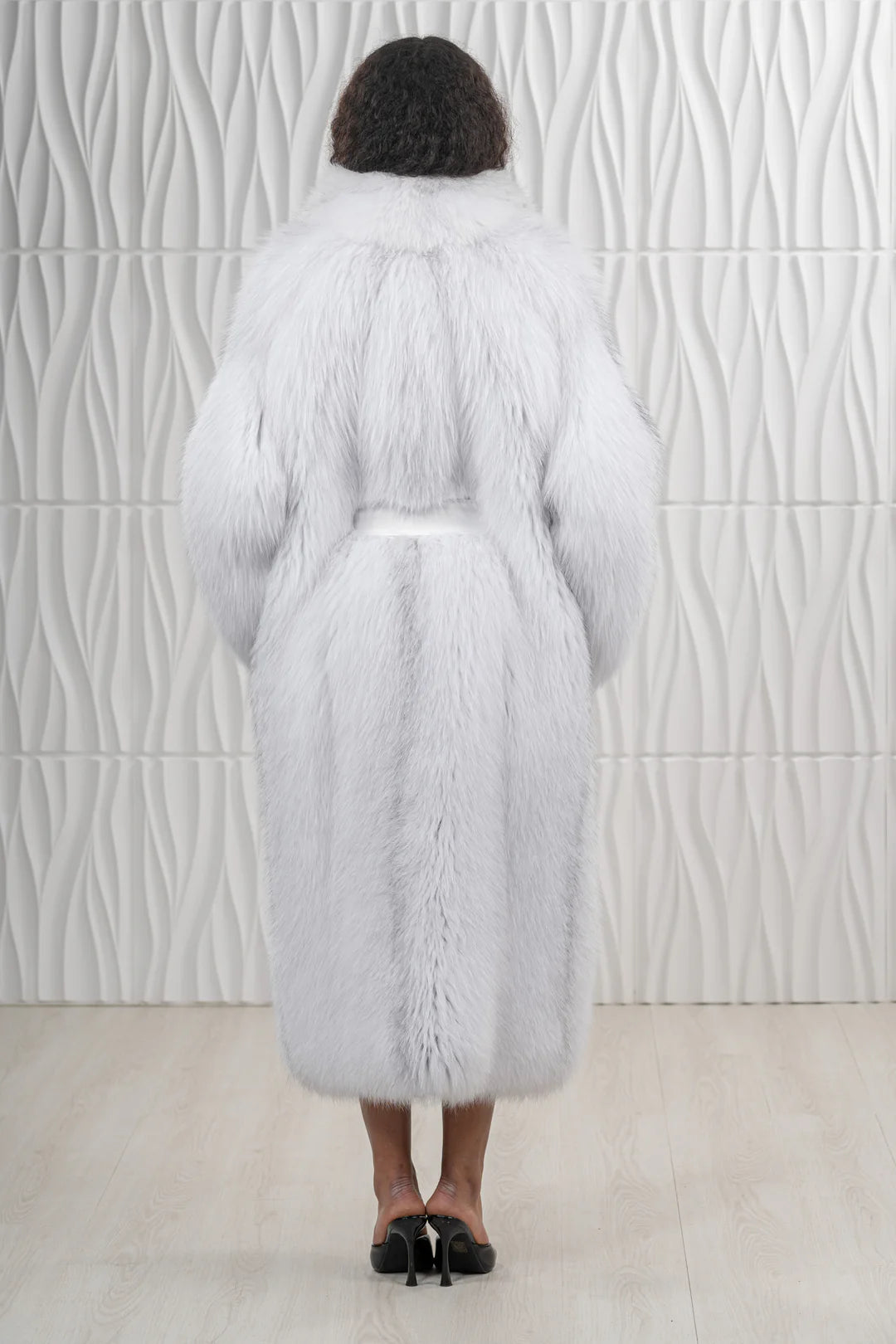 White Mink Fur Coat - Women's Velvet Coat