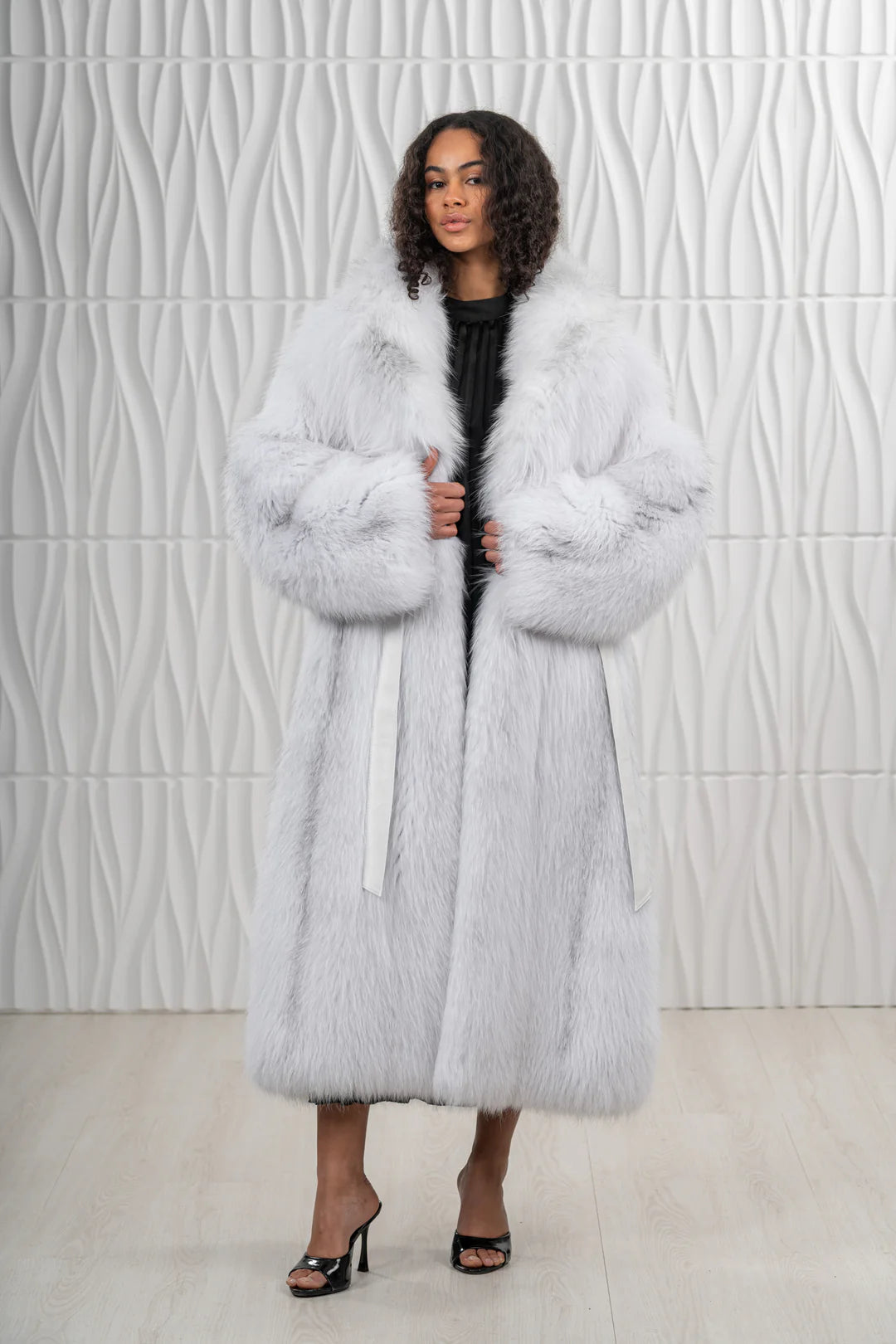 White Mink Fur Coat - Women's Velvet Coat