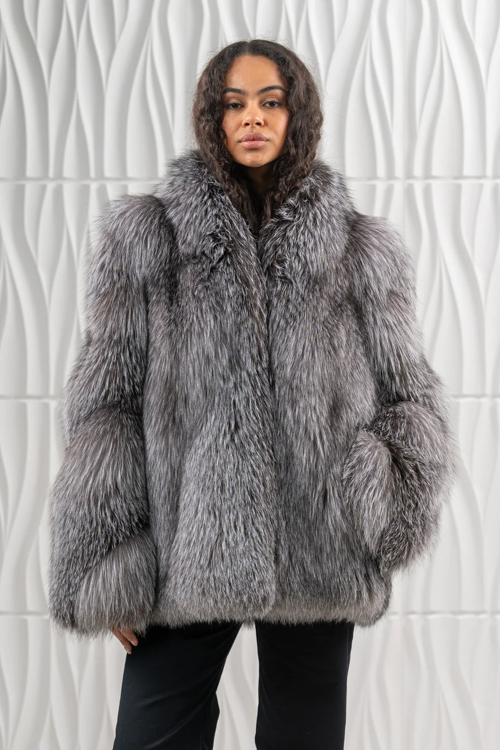 Blue Frost Fox Fur Short Jacket - Women's Short Jacket