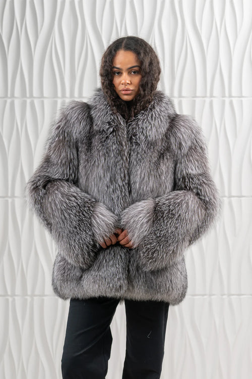 Blue Frost Fox Fur Short Jacket - Women's Short Jacket