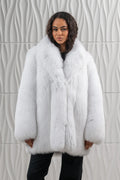 Shadow Blue Frost Fox Fur Short Jacket - Women's Short Jacket