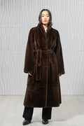 Brown Mink Fur Coat - Women's Velvet Coat