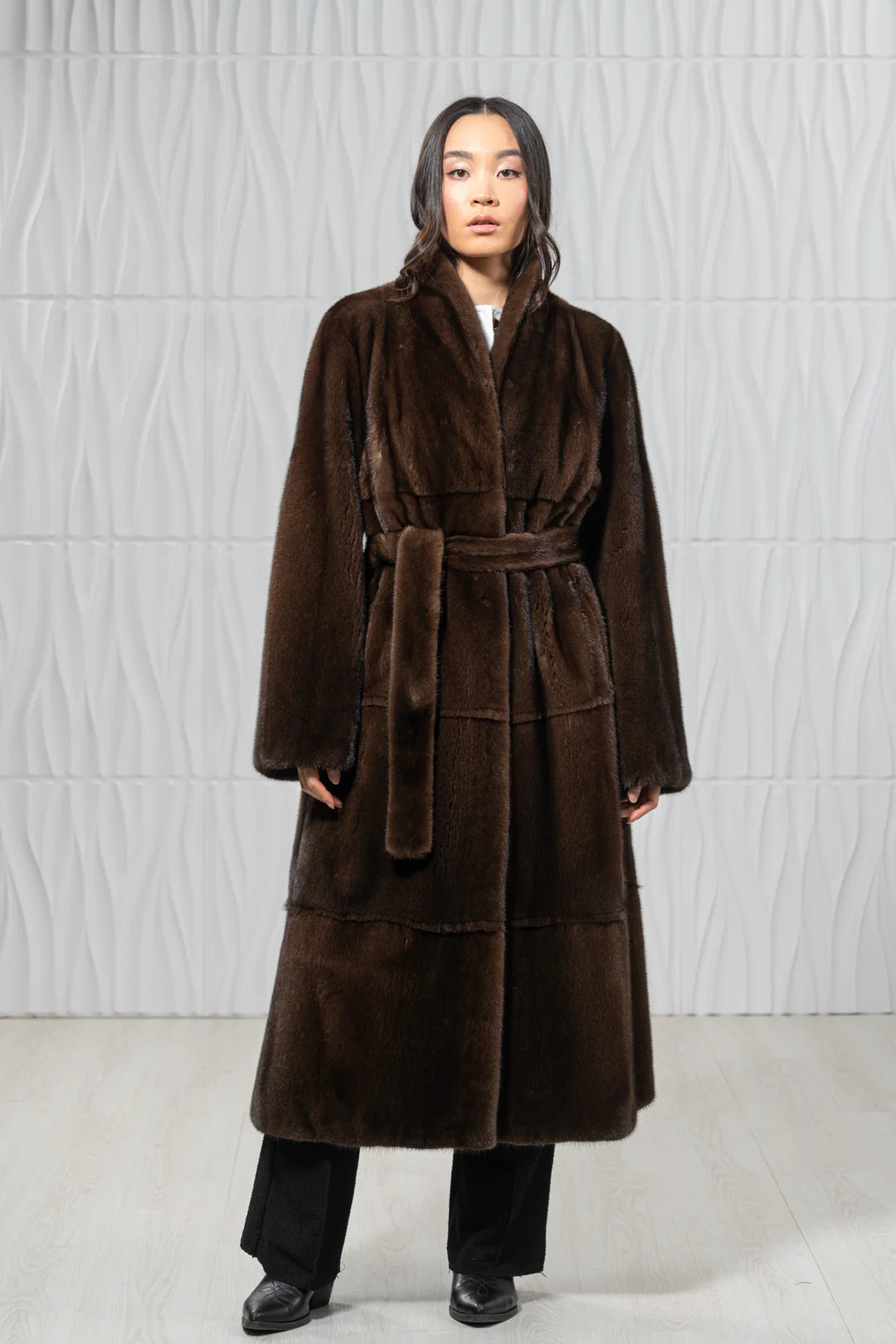 Brown Mink Fur Coat - Women's Velvet Coat