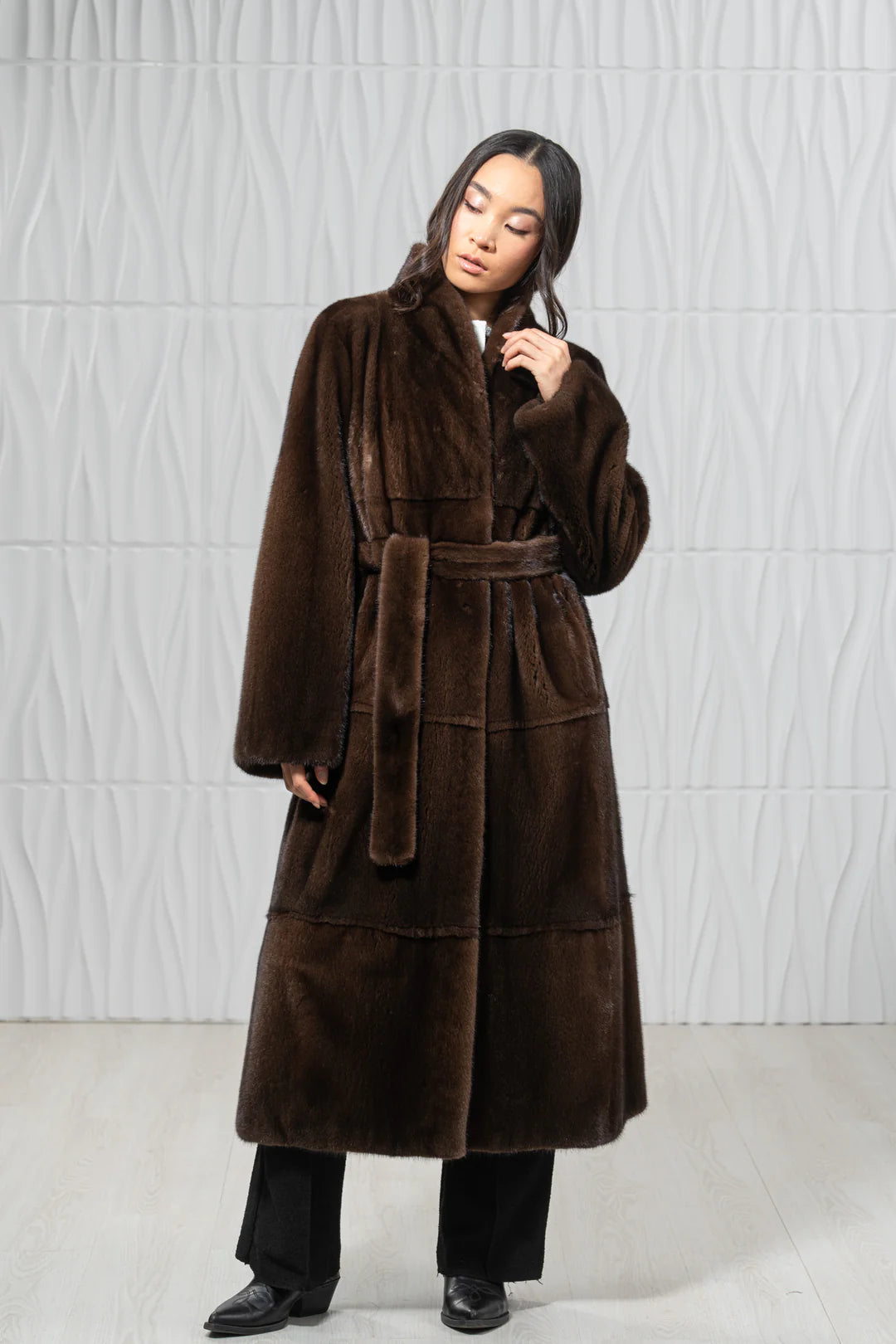 Brown Mink Fur Coat - Women's Velvet Coat