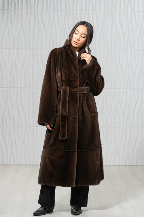 Brown Mink Fur Coat - Women's Velvet Coat
