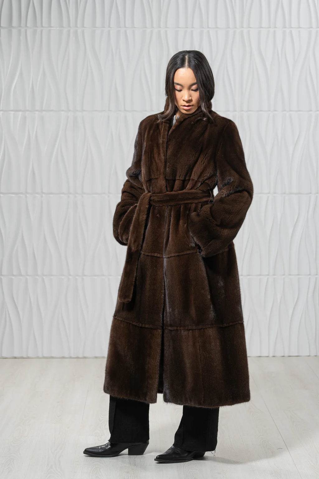 Brown Mink Fur Coat - Women's Velvet Coat