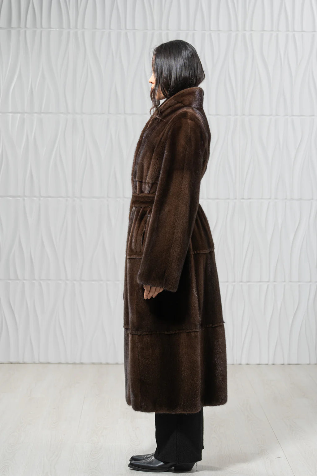Brown Mink Fur Coat - Women's Velvet Coat