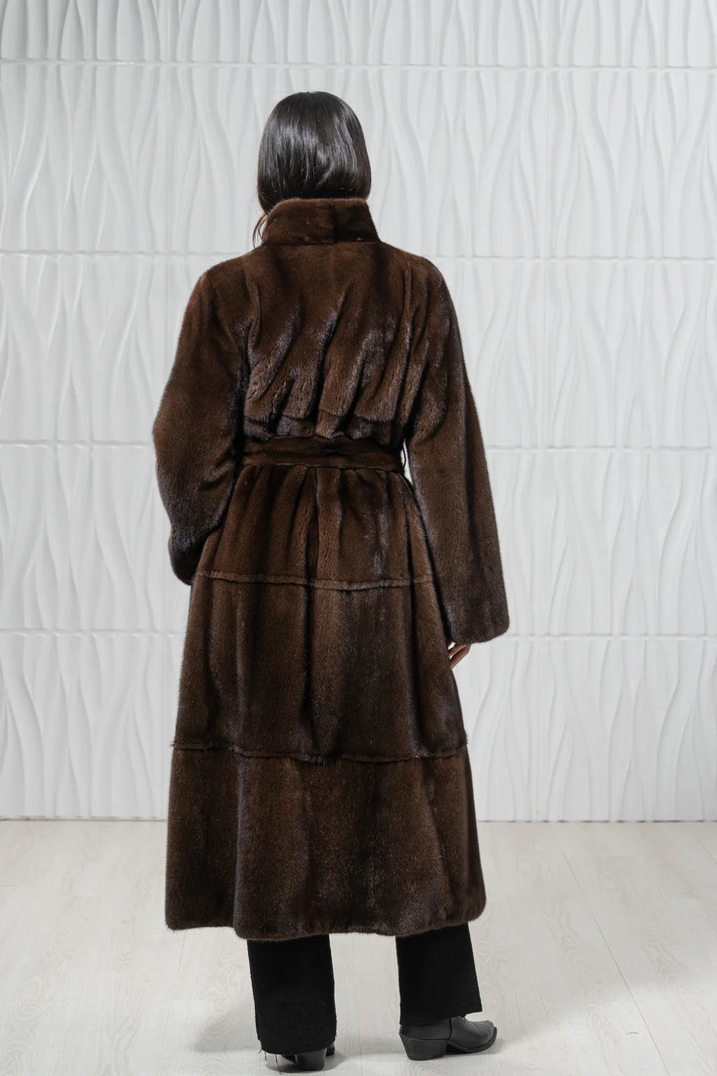 Brown Mink Fur Coat - Women's Velvet Coat