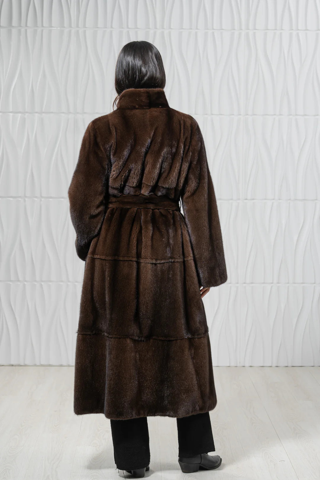 Brown Mink Fur Coat - Women's Velvet Coat