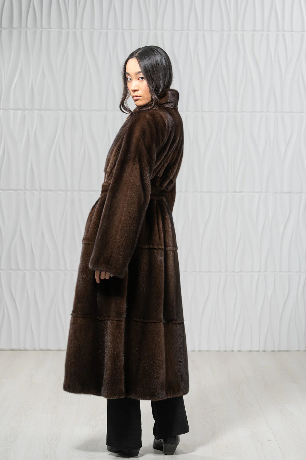 Brown Mink Fur Coat - Women's Velvet Coat