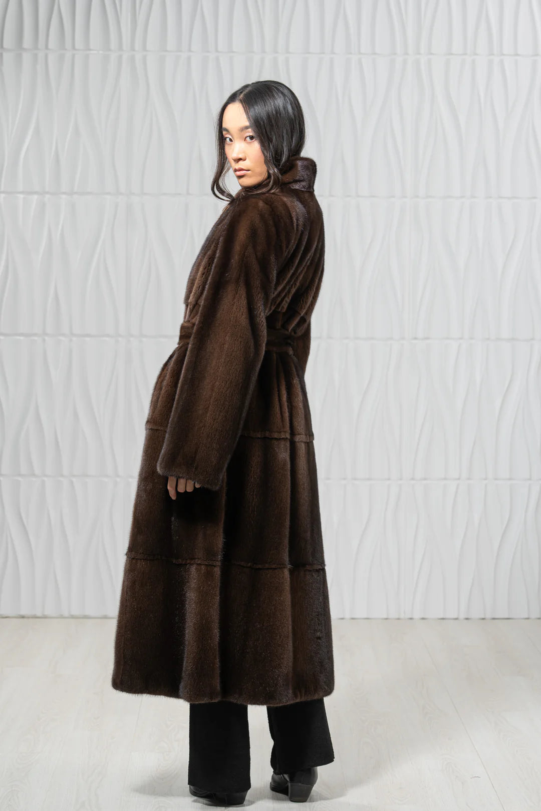 Brown Mink Fur Coat - Women's Velvet Coat