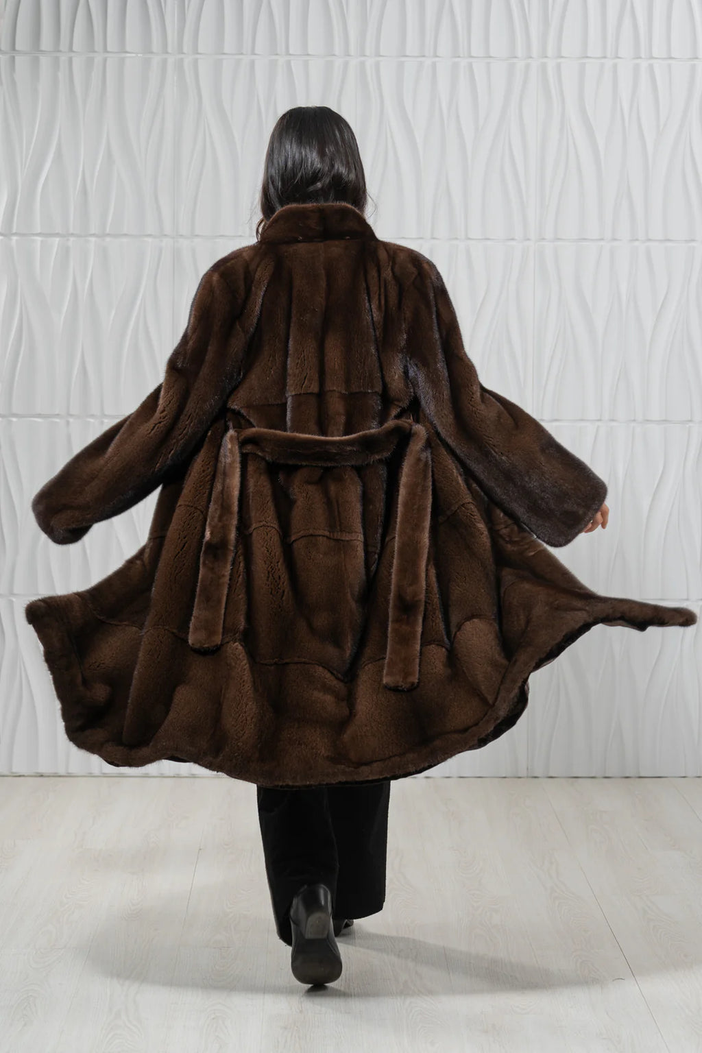 Brown Mink Fur Coat - Women's Velvet Coat